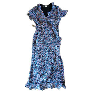 The East Order Dress L Flower Print Wrap Tie Ruffle Boho Cottage EUC